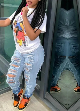 Women’s High Waist Skinny Stretch Ripped Jeans Curvy Slim Fit Butt Lifting Distressed Destroyed Denim Pants