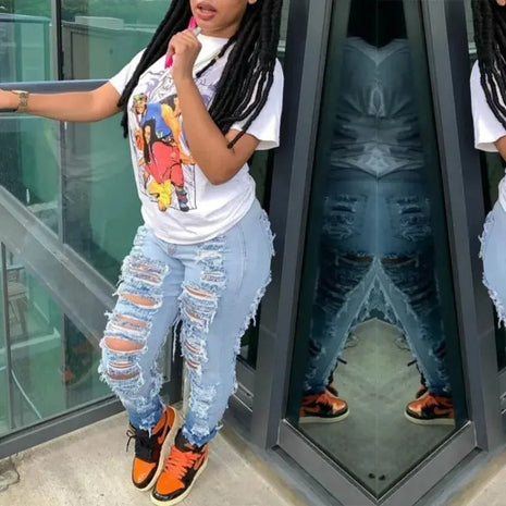 Women’s High Waist Skinny Stretch Ripped Jeans Curvy Slim Fit Butt Lifting Distressed Destroyed Denim Pants
