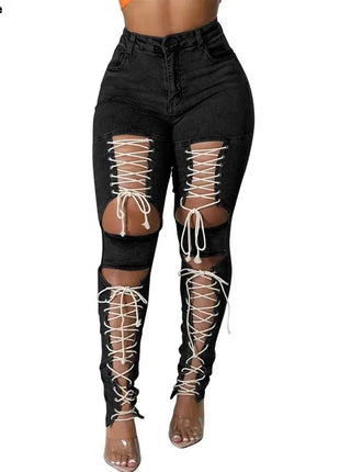 Women's Lace Up Skinny Jeans Stretch