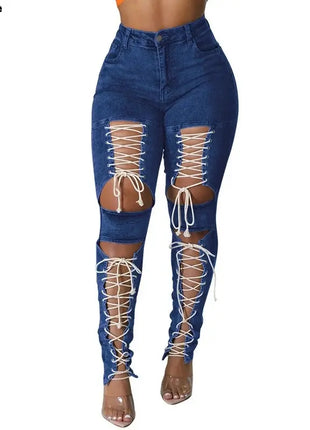 Women's Lace Up Skinny Jeans Stretch
