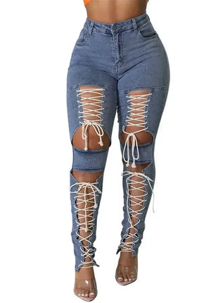 Women's Lace Up Skinny Jeans Stretch