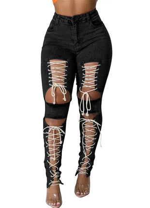 Women's Lace Up Skinny Jeans Stretch