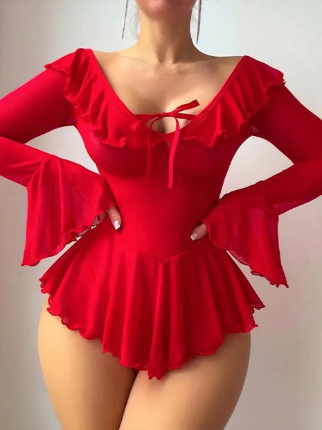 Women's Lingerie Set Sheer V Neck Sleeveless Split Midi Dress and Thongs