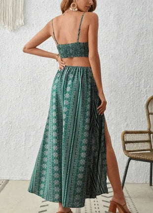 Women's Ruching Smocking Jumpsuit Summer Slip V Neck Backless Maxi High Low