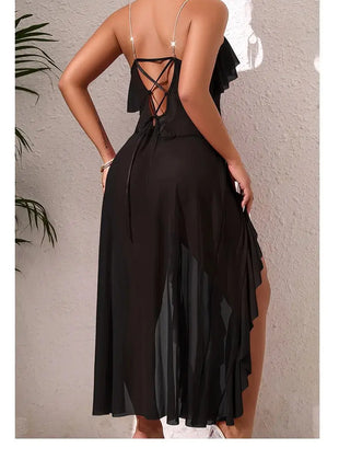 Women's S Sexy High Slit Deep V Neck Plus Dresses, Bodycon Maxi Dress Through Down Slit Sexy Cocktail