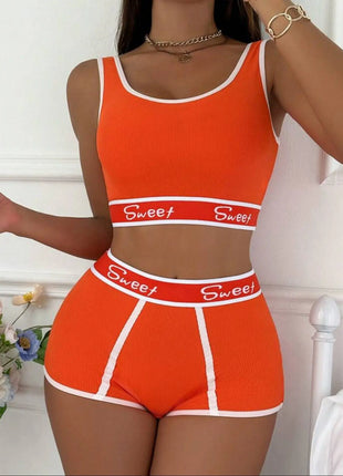 Yoga Letter Tape Contrast Binding & Boyshorts Lingerie Sports CESAR