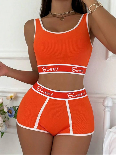 Yoga Letter Tape Contrast Binding & Boyshorts Lingerie Sports CESAR