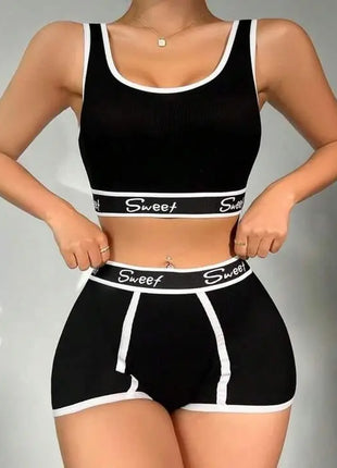 Yoga Letter Tape Contrast Binding & Boyshorts Lingerie Sports CESAR