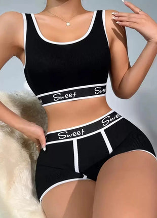 Yoga Letter Tape Contrast Binding & Boyshorts Lingerie Sports CESAR
