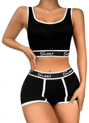 Yoga Letter Tape Contrast Binding & Boyshorts Lingerie Sports CESAR