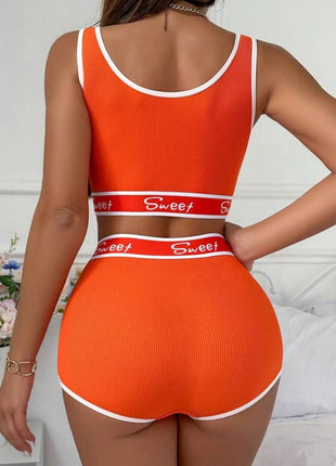 Yoga Letter Tape Contrast Binding & Boyshorts Lingerie Sports CESAR